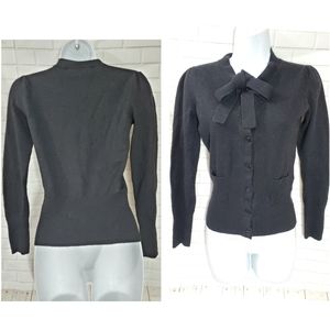 Diane Von Furstenberg Black Wool Bow Tie Button Down Sweater